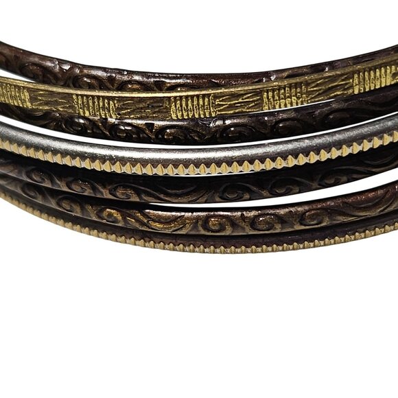 Vintage Mixed Metal Bangle Bracelet Set Of 7 Intricate Patterns Retro 80s 90s - Picture 2 of 4